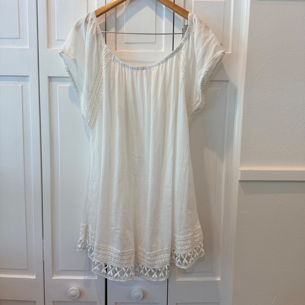 Victorias Secret Boho Hippie White Cotton Crochet Lace Tunic/Dress/Swim Cover L - Picture 2 of 6